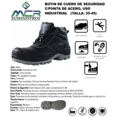 GENERICO - BOTIN DE CUERO DE SEGURIDAD CON PUNTA DE ACERO USO INDUSTRIAL TALLA 35-45