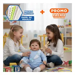 GENERICO - Pack2 Muñeco Reborn Niño 60cm con Pijama Celeste y Babero Comodo Y+Papel Regalo
