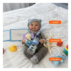 GENERICO - Bebe Reborn Niño 48cm con Enterizo Blanco y Polo Largo de Algodon