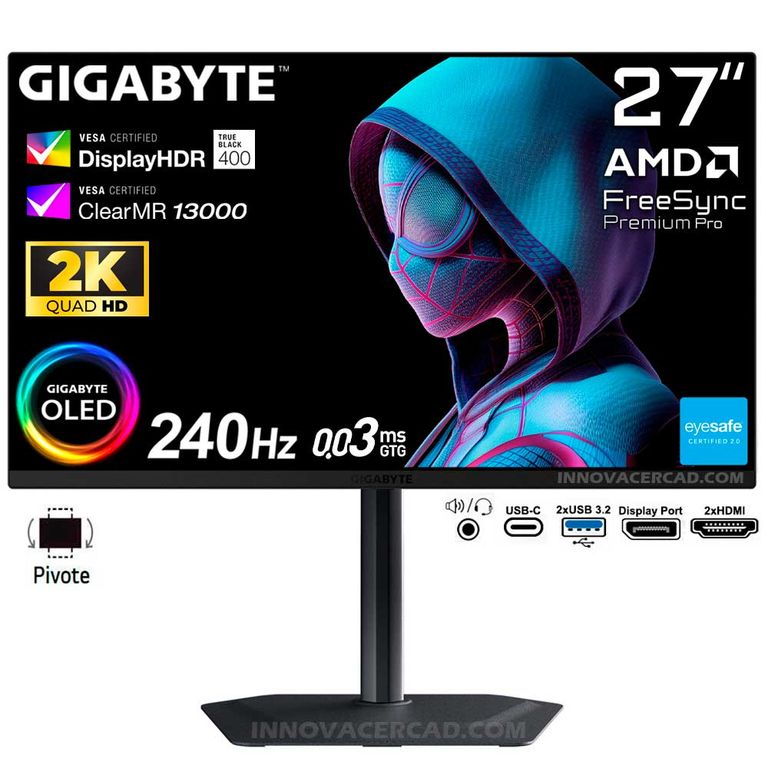 Monitor 27 MO27Q2 2K QHD OLED 240hz 0.03ms, Pivote, 10 BITS, FreeSync Premium Pro
