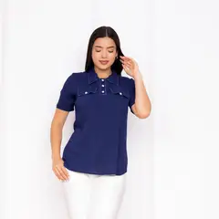 VICCI - Blusa mc Nuvia lino azul ce