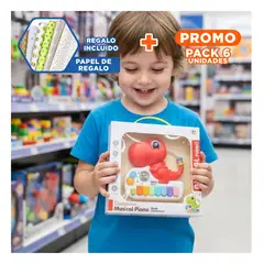 GENERICO - Pack6 Juguete Piano Dinosaurio para Regalo Funcional para Edades de 3 a 8 Anos Y+Papel Regalo