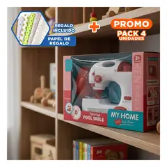 GENERICO - Pack4 Maquina de Coser de Juguete Blanco y Rosado para Crear Diseños Y+Papel Regalo