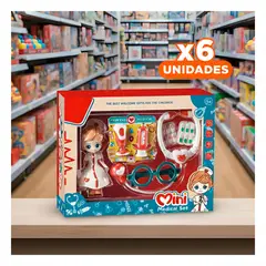 GENERICO - Pack6 Juguete de Doctora 7 Piezas con Muñequita Interactivo para Niñas Rojo Y+Regalo Sticker