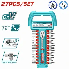 TOTAL TOOLS - Juego X 27pcs Dados 14 Con Chicharra Total - THT141271