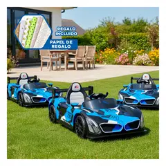 GENERICO - Vehiculo A Bateria para Niños 117x62cm Azul con Estilo Deportivo Resistente Y+Papel Regalo