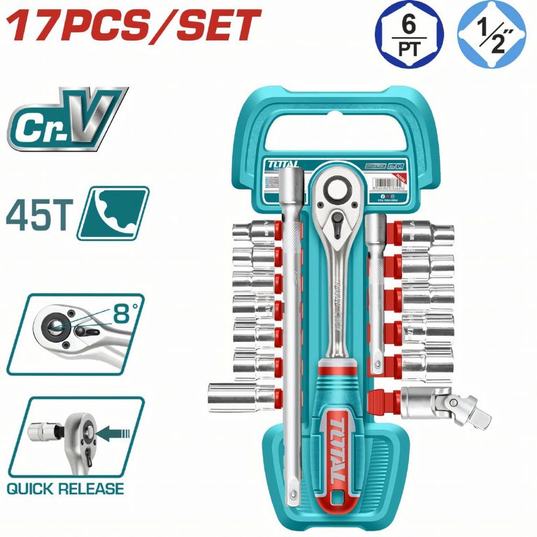 Juego X 17pcs Dados De Media Pulgadas Con Chicharra Total - THT121171