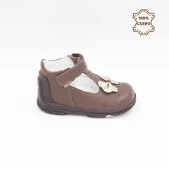 KONE - Zapatos Botines Primeros Pasos Pega Pega Niña Lexie Cuero Marrón