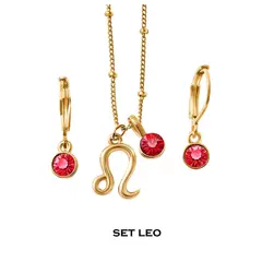 ESIKA - Set Collar + Aretes LEO Signos Zodiacales Baño de Oro 24k y Cristales