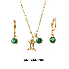 ESIKA - Set Collar + Aretes GEMINIS Signos Zodiacales Baño de Oro 24k y Cristales