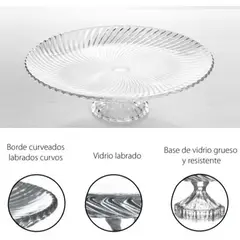 GENERICO - Portatorta o Frutero de Vidrio Labrado con Pedestal 31 cm
