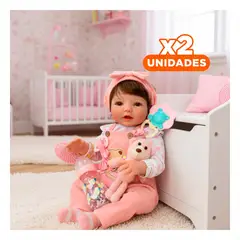 GENERICO - Pack2 Muñeca Realista 48cm con Vincha de Lazo y Conjunto Rosado Y+Regalo Sticker