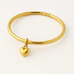 GENERICO - Pulsera Bangle Dorada Corazón Colgante Mujer Acero Inoxidable