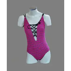 GENERICO - Ropa de Baño Bañador ENTERO REVERSIBLE Bicolor negro rayas fucsia y entero negro talla M Dealcoba