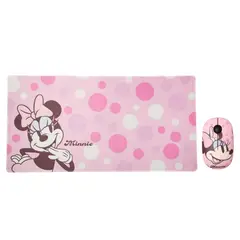 MINNIE - Mouse Inalambrico + Pad Desk Mouse Disney Neopreno Antideslizante 80x40 CM Rosado