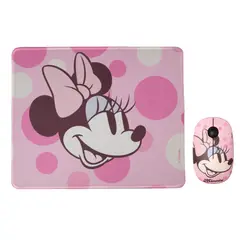 MINNIE - Mouse Inalambrico + Pad Desk Mouse Disney Neopreno Antideslizante 24x20 CM Rosado