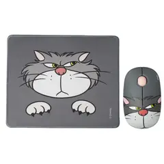 DISNEY CLASICOS - Mouse Inalambrico + Pad Desk Gato Lucifer Disney Neopreno Antideslizante 24x20 CM