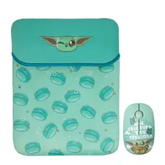 STAR WARS - Mouse Inalambrico + Funda para Laptop Reversible Baby Yoda Neopreno 15 - 16 pulgadas Mod 1