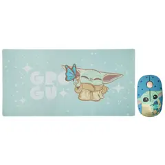 STAR WARS - Mouse Inalambrico + Pad Desk Baby Yoda Neopreno Antideslizante 80x40 CM Mod 2