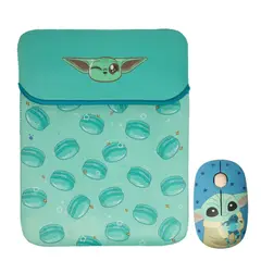 STAR WARS - Mouse Inalambrico + Funda para Laptop Reversible Baby Yoda Neopreno 15 - 16 pulgadas Mod 2