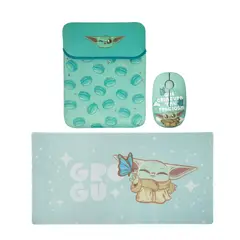 STAR WARS - Mouse Inalambrico + Pad Desk 80x40 CM + Funda para Laptop Reversible Baby Yoda