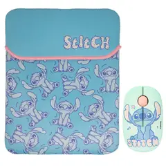 LILO & STITCH - Mouse Inalambrico + Funda para Laptop Reversible Stitch Disney Neopreno 15 - 16 pulgadas Mod 2