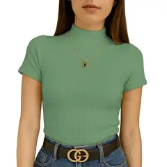 GENERICO - Polo Mujer Cafarena Manga Corta Sab 801-12 Rib Grueso Color Verde