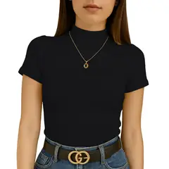 GENERICO - Polo Mujer Cafarena Manga Corta Sab 801-12 Rib Grueso Color Negro