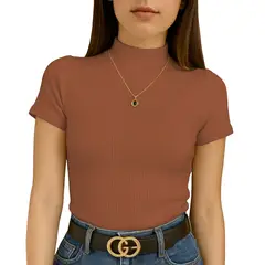 GENERICO - Polo Mujer Cafarena Manga Corta Sab 801-12 Rib Grueso Color Ladrillo