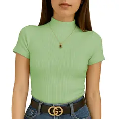 GENERICO - Polo Mujer Cafarena Manga Corta Sab 801-12 Rib Grueso Color Olivo