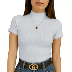 GENERICO - Polo Mujer Cafarena Manga Corta Sab 801-12 Rib Grueso Color Perla