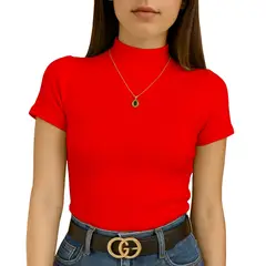 GENERICO - Polo Mujer Cafarena Manga Corta Sab 801-12 Rib Grueso Color Rojo