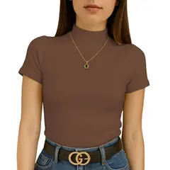 GENERICO - Polo Mujer Cafarena Manga Corta Sab 801-12 Rib Grueso Color Marron