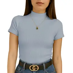 GENERICO - Polo Mujer Cafarena Manga Corta Sab 801-12 Rib Grueso Color Melange