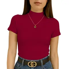 GENERICO - Polo Mujer Cafarena Manga Corta Sab 801-12 Rib Grueso Color Vino