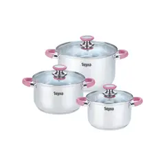 Reyna - Juego de ollas Professional Mini 6 pzas acero inoxidable color rosado