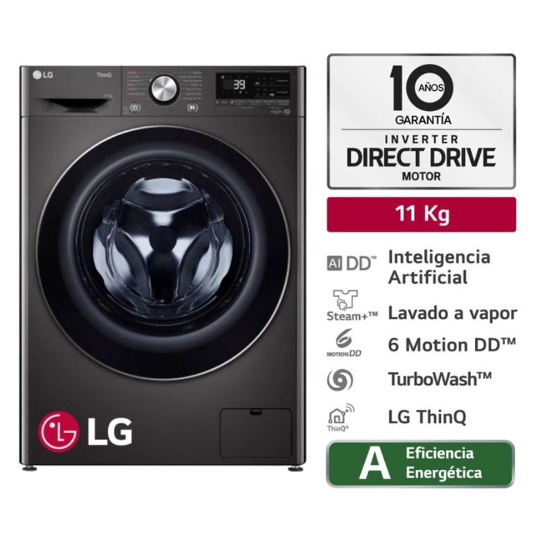 Lavadora De 11kg De Lavado Con Ai Dd Thinq Wm11bvc3s6 Color Acero Negro