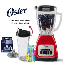 OSTER - Licuadora 2 velocidades mas cuchilla 4 aspas + vaso Blend-N-Go de Tritan