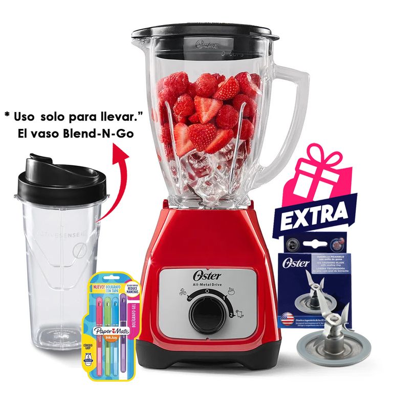 Licuadora con Vaso de Vidrio y Control de Perilla BLSTKAGRRD + vaso Blend-N-Go de Tritan