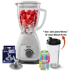 OSTER - Licuadora con Vaso de Vidrio y Control de Perilla BLSTKAGWRD + vaso Blend-N-Go de Tritan