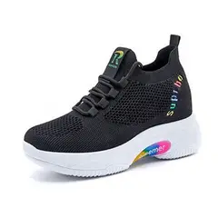 GENERICO - Zapatillas con taco incorporado de malla para mujer transpirables y cordones