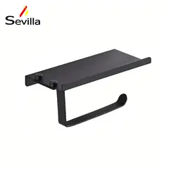 GENERICO - Porta Papel Higiénico con Repisa para Celular Negro Sevilla