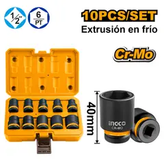 INGCO TOOLS - SET 10 DADOS DE IMPACTO INGCO 1/2" DE 10 A 24MM HKISSD12101