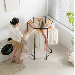 GENERICO - Estante de ropa giratorio hexagonal con ruedas ng