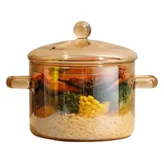 GENERICO - Olla de Vidrio Borosilicato Gold Resistente al Fuego 1.5 L