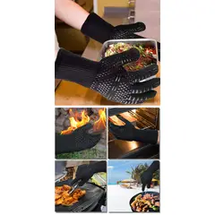 BAALATHKKO5 - Guante Parrillero Altatemperatura Para Cocina Anti-escaldad - Rayas Rojas