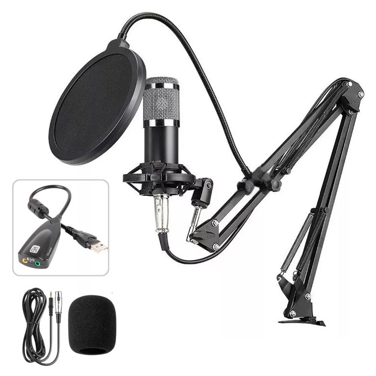 Microfono Condensador profesional Grabacion Estudio con brazo Ajustable Antipop Streaming Live