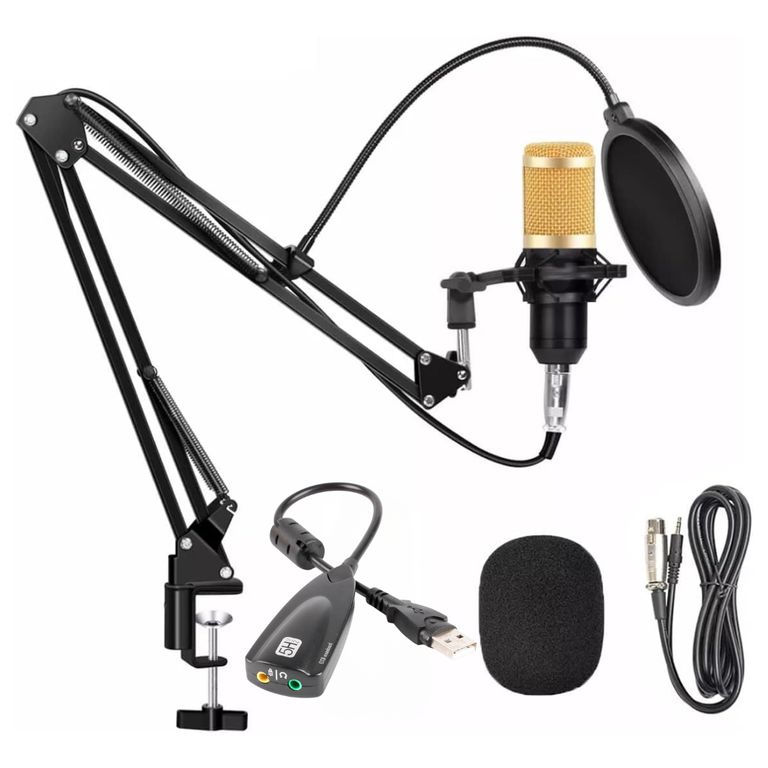 Micrófono Condensador profesional Grabacion Estudio USB con brazo Ajustable Antipop