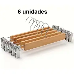 GENERICO - 6 Colgadores de Pantalones de Madera con Pinzas Metálicas Ajustables