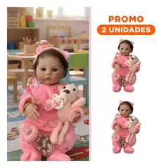 GENERICO - Pack2 Bebe Pequeña 48cm con Enterizo Rosado y Gorro de Orejitas Decorativas